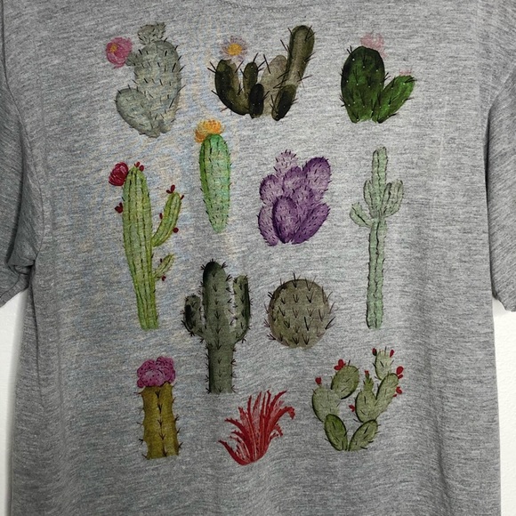 Succulent TShirt Gray Floral Design Plants - Picture 3 of 6